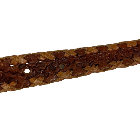 Unique Wooden Buckled Hand-carved Hand-Tooled Genuine Leather Western Braid Belt - Picture 9 of 13